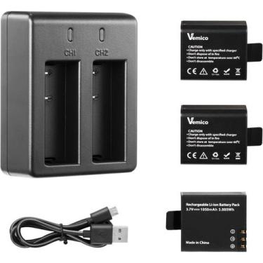 Imagem de Bateria de câmera de ação Vemico 3x1050mAh com carregador para AKASO