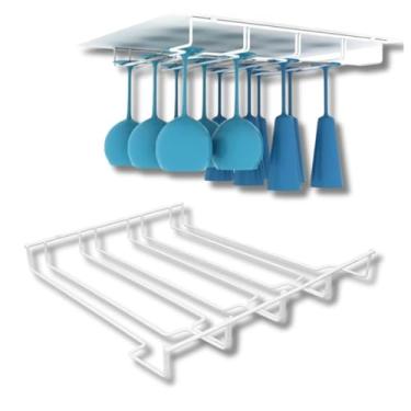 Imagem de Suporte Organizador para Taças de Vinho e Champanhe Suspenso Em Aço Reforçado Capacidade para 12 Taças Ideal para Prateleira, Armário de Cozinha Adega ou Bar Porta Taças Cor Branco 34x29cm