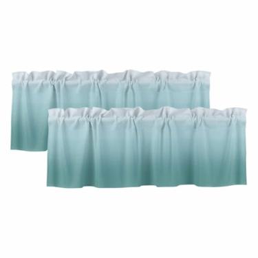 Imagem de Pacote com 2 cortinas de sanefa para cozinha, janelas, azul-petróleo dégradé ombré, cortina de bolso para varão, cor verde, turquesa, acabamento de janela pequena para quarto, sala de estar, banheiro