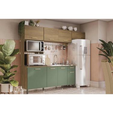 Imagem de Kit Cozinha Modulada 4 Peças L780A (2Aéreo+1Balcão+1Paneleiro) s/ Tampo Nogueira/Verde - Kappesberg