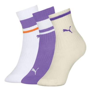 Imagem de Meia Puma Cano Longo Infantil 2730.001 C/3, Branco, Roxo, Marfim, 25-2