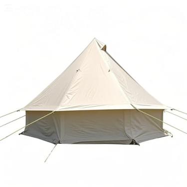 Imagem de Tenda Yurt espaçosa para 4 pessoas com macaco para fogão, barraca de sino glamping para 4 estações, tecido Oxford 210D impermeável, para acampamento em família e festas ao ar livre, 24 x 24 x 17 m