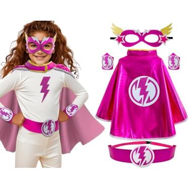 Imagem de iROLEWIN Speed Super-Hero-Costumes for Boys Girls Dress-Up Superhero-Capes for Kids Mask Cuff Belt as Big-Sister-Brother-Gift