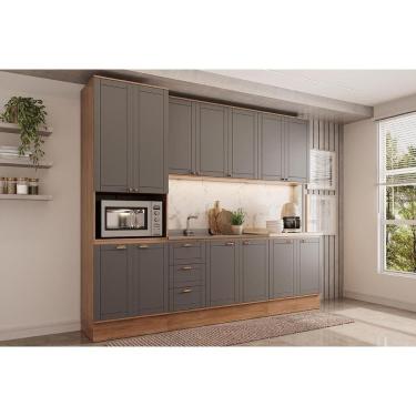 Imagem de Kit de Cozinha Completa 5 Peças Bella (2Aéreos+2Balcões+1Paneleiro) C5P119 Nogal/Cinza - Carraro