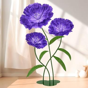 Imagem de LJIE-House Flores de papel grandes roxas – flores de papel gigantes 1,8 m, flores em tamanho real, decorações de casamento para festa de aniversário, banquete ao ar livre, evento, decoração de pano de