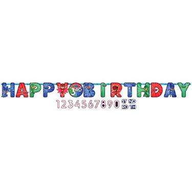 Imagem de PJ Masks Jumbo Add-An-Age Paper Letter Banner - 10" x 10.2' (Pack Of 6) - Multicolor & Customizable Birthday Sign For Kids