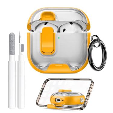 Imagem de Maxjoy Capa transparente para AirPods 4 com trava e kit de limpeza, capa transparente de TPU macio com suporte e design à prova de poeira para Apple AirPods 4ª geração 2024 [fecho pop-up automático