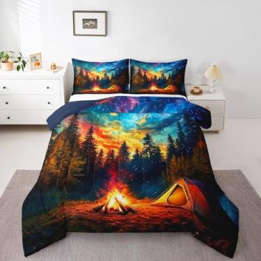 Imagem de Erosebridal Conjunto de edredom queen para trailer, acampamento de barraca para trailer, floresta fazenda, para crianças e adultos, decoração de quarto de galáxia, céu estrelado, 2 fronhas, leve