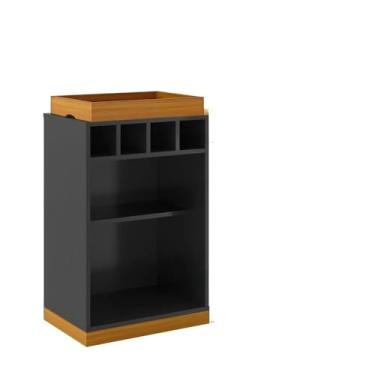 Imagem de Aparador Barzinho Retrô com Bandeja de MDF e Adega para 4 Garrafas Astúrias(Preto/Cedro)