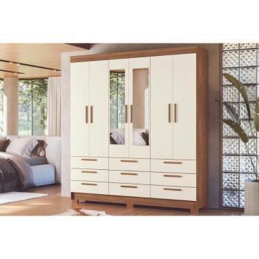 Imagem de Guarda Roupa Casal 6 Portas (2 C/ Espelho) E 9 Gavetas C/ Pés Colombo 6.9 Jatoba/areia - Santos Andirá