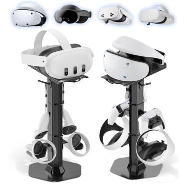 Imagem de Suporte de fone de ouvido e controle com suporte de fone de ouvido VR para mesa, controle universal de jogos e suporte de fone de ouvido para PS5/Xbox/PSVR2/Meta Quest Pro/3/2, fone de ouvido