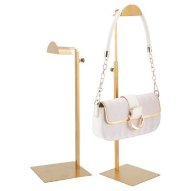 Imagem de UNICRAFTALE 2 unidades de suporte para exibição de bolsa de mão de aço inoxidável, altura ajustável, suporte dourado para exibição, bolsa única, suporte para expositores de balcão de loja em casa