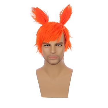 Imagem de DUDUWIG Peruca masculina laranja curta para adultos com faixa de cabelo sintético cosplay cabelo inclui touca de peruca