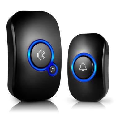 Imagem de Douevo Campainha sem fio IP55 resistente à água, 60 melodias, 5 níveis de volume, campainha piscante de LED, alcance de mais de 1000 pés, para residências, escritórios, (1 mini receptor preto x 1