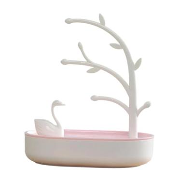 Imagem de simhoa Caixa de joias Lago dos Cisnes, estojo para organização de casa, porta-brincos fofo para pulseiras, pingentes e cômoda, Rosa