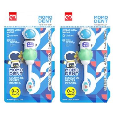 Imagem de MOMODENT Escova de Dentes Infantil 1 Unidade, Bebês para 0 a 3 Anos, Cerdas Extra Macias, Cabo com Design de Astronauta, Protege a Saúde das Gengivas (Verde+Verde(2 unidades))