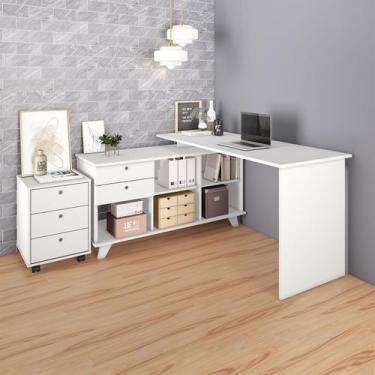 Imagem de Conjunto Escrivaninha em L com 2 Gavetas Artany Gold e Gaveteiro com 3