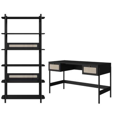 Imagem de Conjunto Estante E Escrivaninha Pes Madeira 27974 Nero Preto Artesano