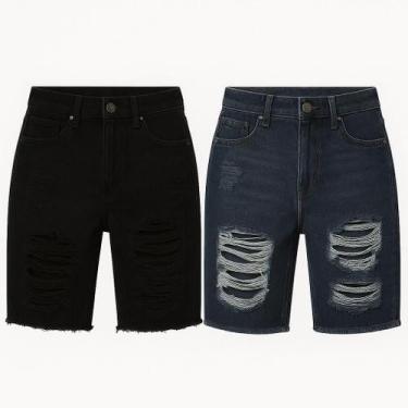 Imagem de Kit 2 Bermudas Masculina Jeans Moda Verão Shorts Jeans Destroyed rasga
