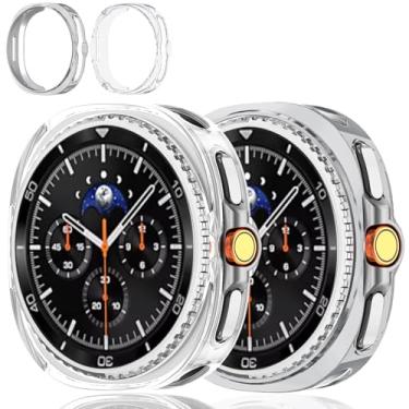 Imagem de Pacote com 2 capas compatíveis com Samsung Galaxy Watch 8 Classic 46 mm 2025 TPU macio capa protetora para Galaxy 8 Classic acessórios (prata + transparente, Galaxy Watch 8 Classic 46 mm)