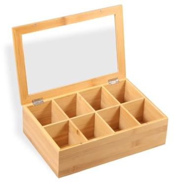 Imagem de Organizador de chá, suporte de saquinho de chá de bambu com tampa, caixa organizadora de chá, caixa de armazenamento multifuncional, caixa de chá de bambu, organizador de armazenamento de chá para