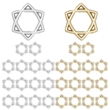 Imagem de HOBBIESAY 30 pingentes de estrela de Davi a granel 0,43 x 0,43 polegadas pequeno hexagrama encantos estrelas judaicas pingentes pingente de estrela de seis pontas ouro prata para mulheres colar