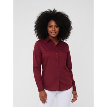 Imagem de Camisa Social Feminina Manga Longa Slim Vinho - Pthirillo, G, Feminino