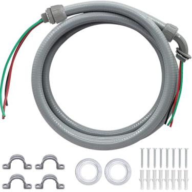 Imagem de Feotech Kit de conduíte e conector de 3/10.2 cm - Conduíte elétrico estanque líquido não metálico de 1,5 m com fios elétricos de calibre 8 e 2 conexões retas e 1 ângulo