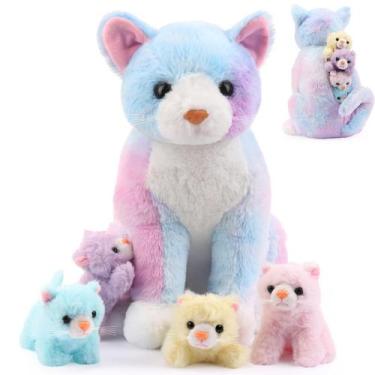 Imagem de Animal de pelúcia Hydren Cat Mommy com 4 gatinhos de 35 cm para crianç