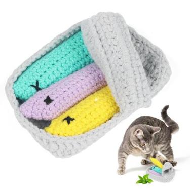 Imagem de Cat Toy Obrlinaye Halloween Crochet Sardinha Peixe Tin Catnip
