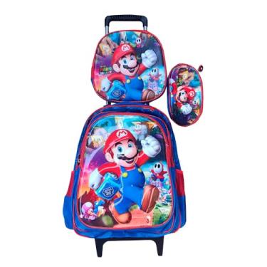Imagem de Kit Mochila Escolar com Rodinhas Infantil em 3D + Lancheira Térmica + Estojo Menino em Alto Relevo Personagem