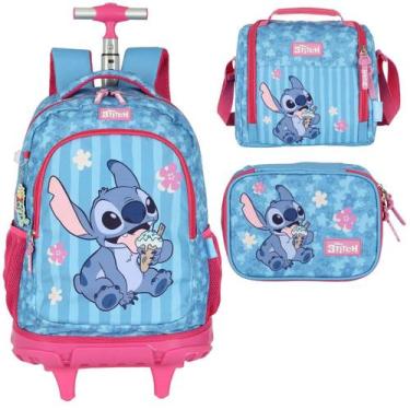 Imagem de Mochila Infantil Rodinhas Stitch com Lancheira e Estojo MC50102SC Pink