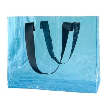 Imagem de TotePrint Bolsa de praia holográfica de PVC impermeável - 45 × 33 × 15 cm, bolsa transparente grande para mulheres, homens, piscina, viagem, areia, carregar todos, Azul claro claro, Large, Bolsa de