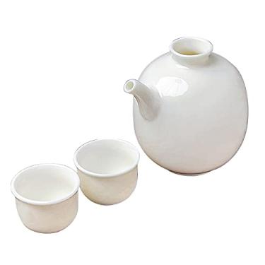 Imagem de JOEUQK Conjunto de saquê de cerâmica, conjunto de saquê de cerâmica, copo de saquê de cerâmica tradicional feito à mão, garrafa de saquê de cerâmica de porcelana, artesanato, 1 pote e 4 xícaras