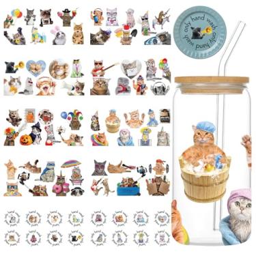 Imagem de Obookey Envoltório Para Copos Dtf Com Estampa De Gato Uv - 10 Folhas Animais Engraçados Vidro 473 Ml, Adesivos Transferência Divertidos Gatinhos, Decalques Fofos À Prova D'Água Garrafas Água Uvdtf,