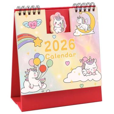Imagem de Mini calendário de mesa 2026 com notas mensais flip lindo calendário de desenho animado 16 cm x 15 cm - unicórnio (outubro de 2025 a dezembro de 2026)