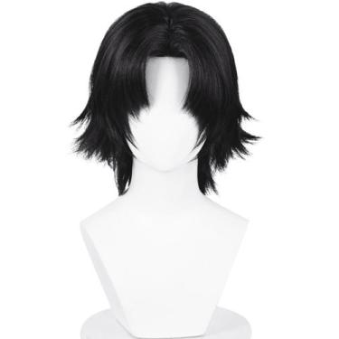 Imagem de Peruca curta de cosplay de anime preta meio e meio Chrollo - Half and 
