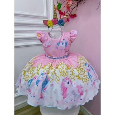 Imagem de Vestido Infantil Unicórnio Rosa Com Cinto de Pérolas Festas (0879RD) -