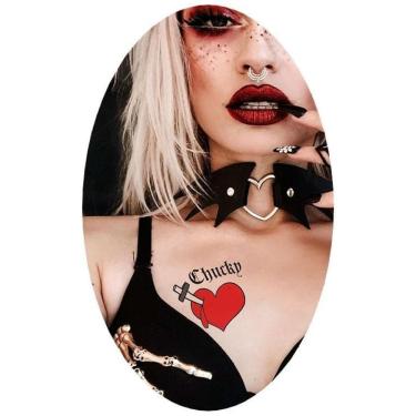 Imagem de Adesivo Tatuagem Temporária Coração Halloween Chucky 38Mm