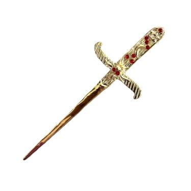 Imagem de Adaga Crânio em Metal Dourado Brilhante 19 cm Pedra Verm