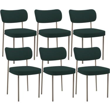 Imagem de Kit 06 Cadeiras Estofadas Para Sala De Jantar Melina Base Arena L02 Bouclê Verde - Lyam Decor