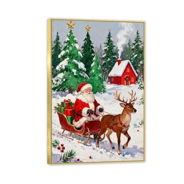 Imagem de Zeichn8u Arte de parede em tela de Natal Papai Noel impressões em tela para sala de estar cozinha banheiro casa céu estrelado azul Papai Noel pôsteres de natal decoração de quarto 45 x 30 cm (18 x 12