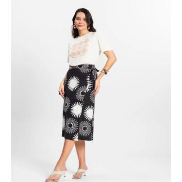 Imagem de Saia Midi Envelope em Visco Maquinetada Rovitex Preto, GG, Preto