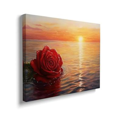 Imagem de Pintura de parede em tela rosa vermelha impressões oceânicas arte emoldurada de rosas florais para homens, mulheres, meninos, meninas, adolescentes, decoração de parede para casa de banho quarto sala