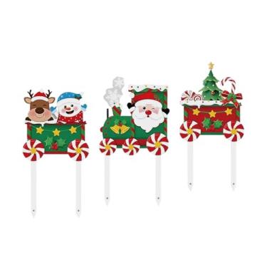 Imagem de Baoblaze 3x Placas de Natal para Jardim, Estaca, Arte para Jardim, Plugue de Aterramento, Decoração de Natal, Rena, Papai Noel, Boneco de Neve, Sinal para