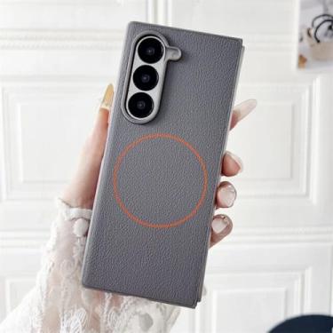 Imagem de Capa fina magnética de couro sintético para Galaxy Z Fold6 (para Galaxy Z Fold6/cinza)