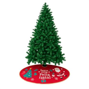 Imagem de Árvore de Natal Verde Silvestre 210 cm x 90 cm, 1200 Galhos Tips Cheia de Galhos Design Luxo Pé de Ferro com Saia Decorativa