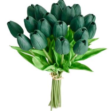 Imagem de Flores falsas de seda de tulipa artificial Mandy, verde escuro, x20 - 