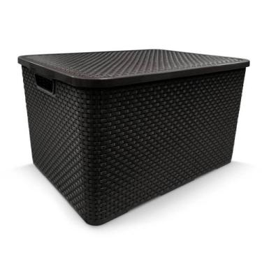 Imagem de Caixa organizadora com tampa 20 litros - Rattan - Arqplast, Preto, 20 