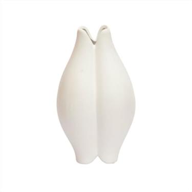 Imagem de Vaso Branco 22 Cm Ceramica Decoração Sala Vaso Ceramica 22Cm Luxo Plantas Artificiais